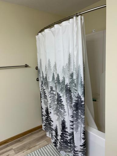 A shot of the bathtub/shower in the bathroom on the lower level.