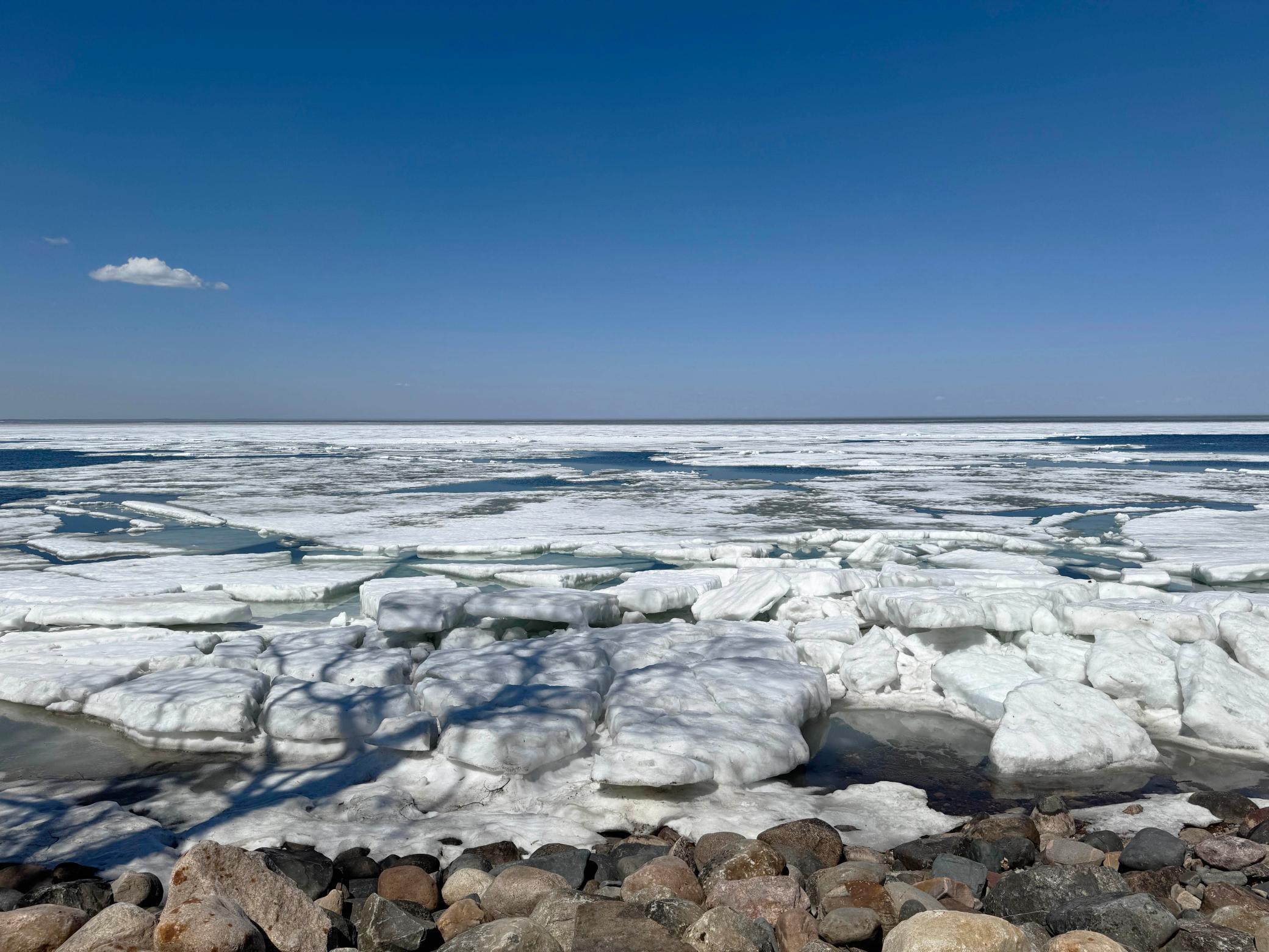 Looking straight out at the lake from the shoreline.
