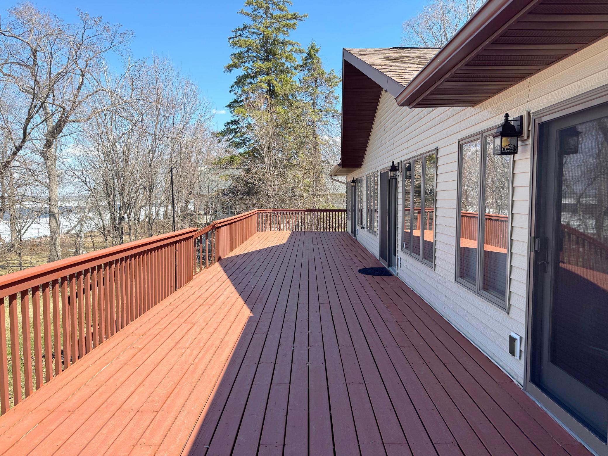 A shot of the massive deck on the lake-facing side of the home.