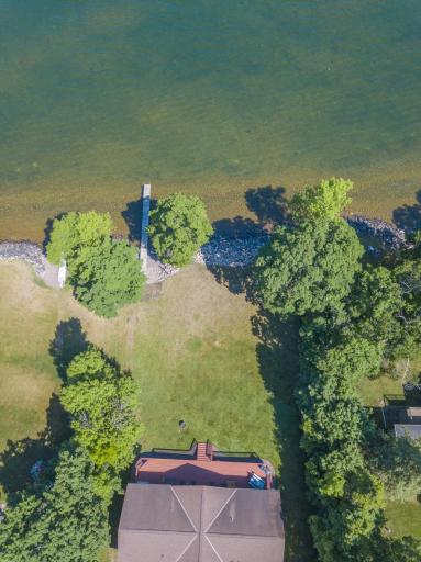 A birds-eye view of the yard and shoreline.