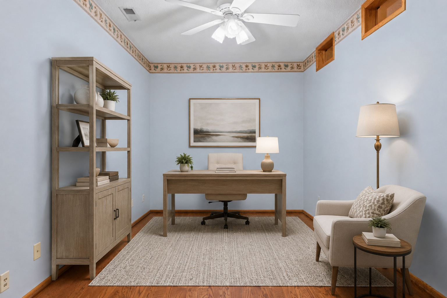 The perfect dedicated office or den flex-space to effortlessly solve your hybrid work needs. (virtually staged)