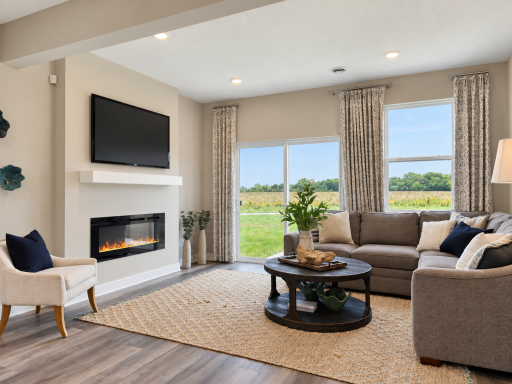 Warm and inviting living space with an electric fireplace.