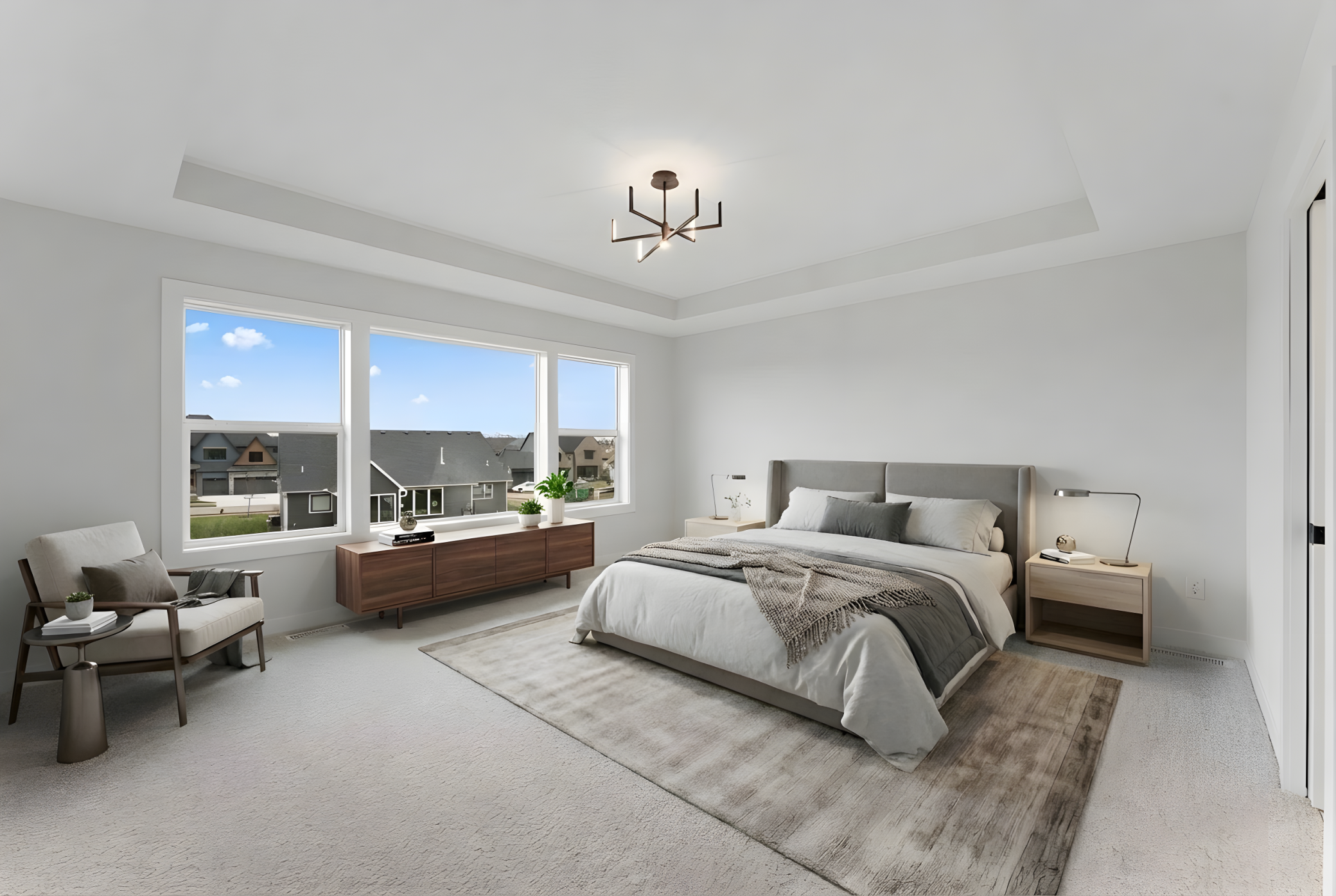 Primary bedroom with box vault ceiling *Photo is virtually staged