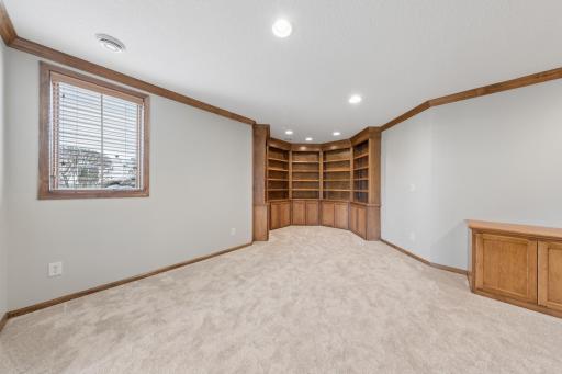 Built in shelving in the lower level office