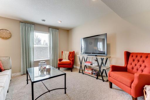 Lower level family room. Photos of model home. Colors and options may vary. Ask Sales Agent for details.