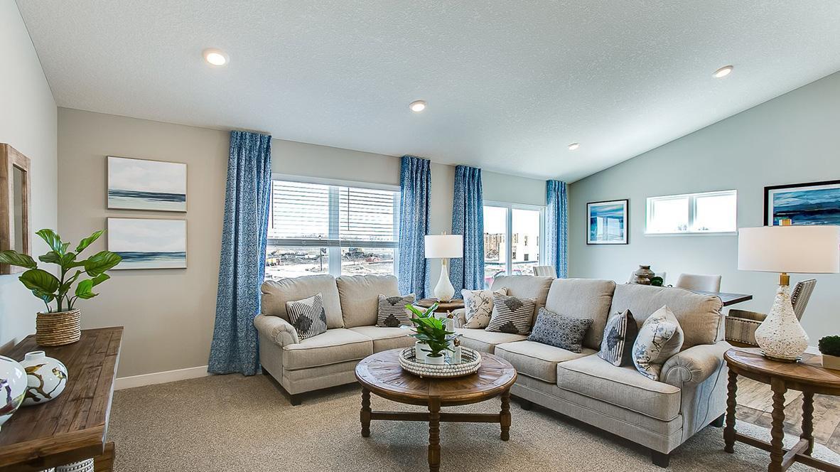 The Finnegan not only boasts an open concept, but vaulted ceilings making the space feel even larger. Photos of model home. Colors and options may vary. Ask Sales Agent for details.