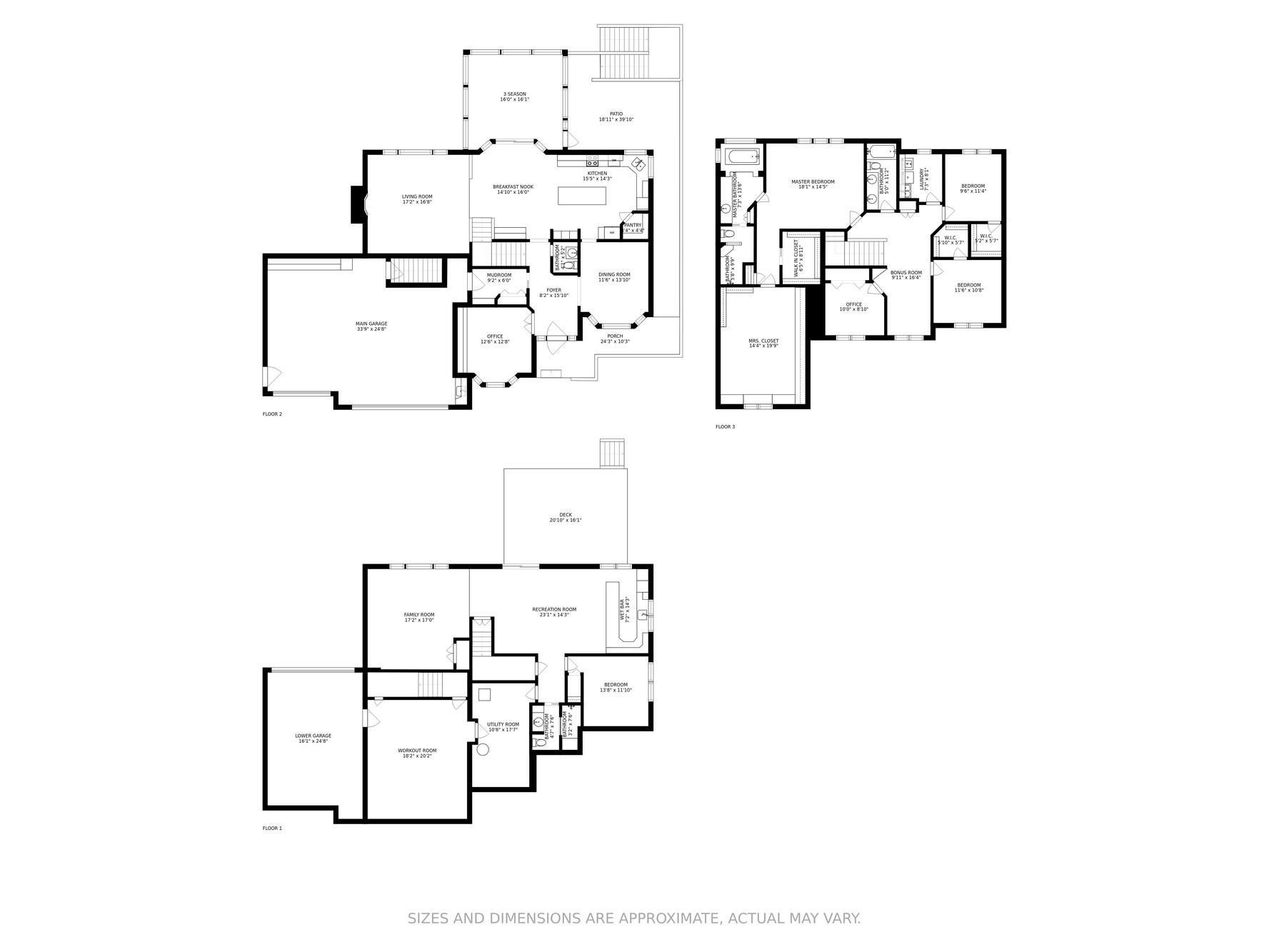 3-Level Floor Plans