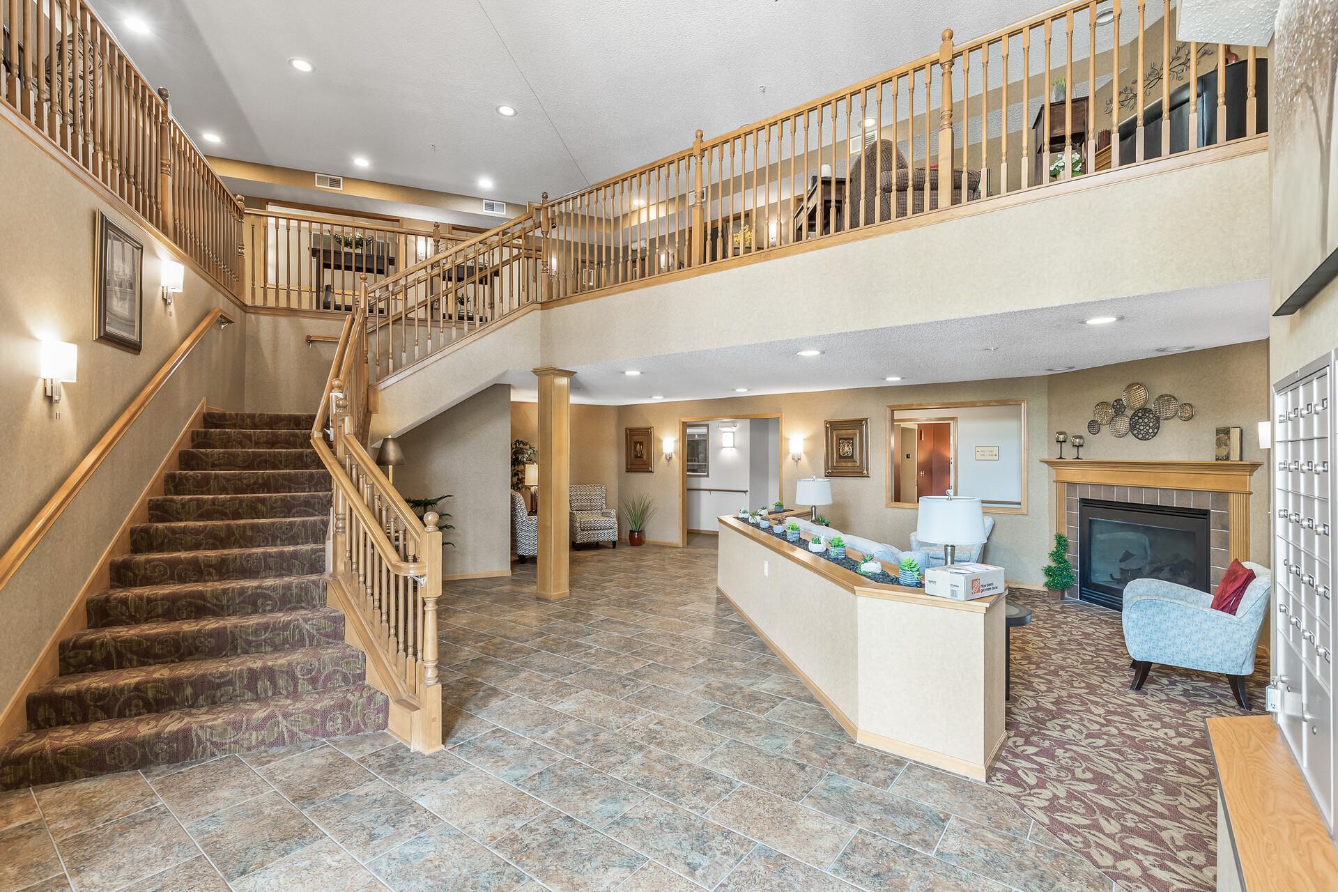 The welcoming lobby is a frequent gathering spot