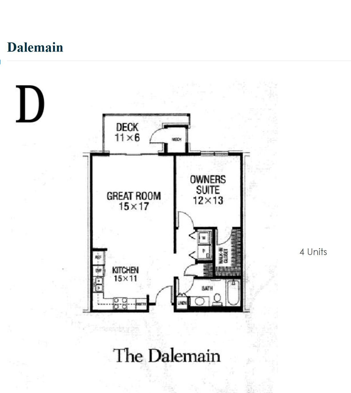 Floorplan for the 1 bed, 1 bath in this building.