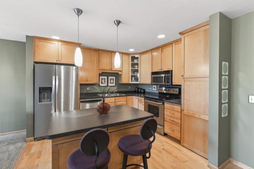 Ceiling-height shaker cabinets are rare in this community