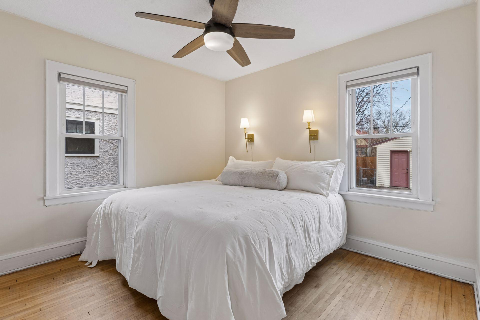 The bedroom on the north side of the house, shown as the primary bedroom.