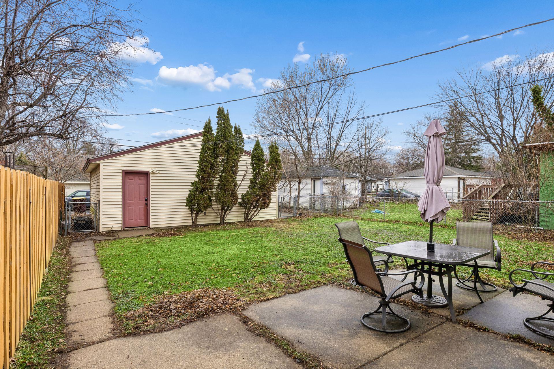 View of the yard towards the garage.