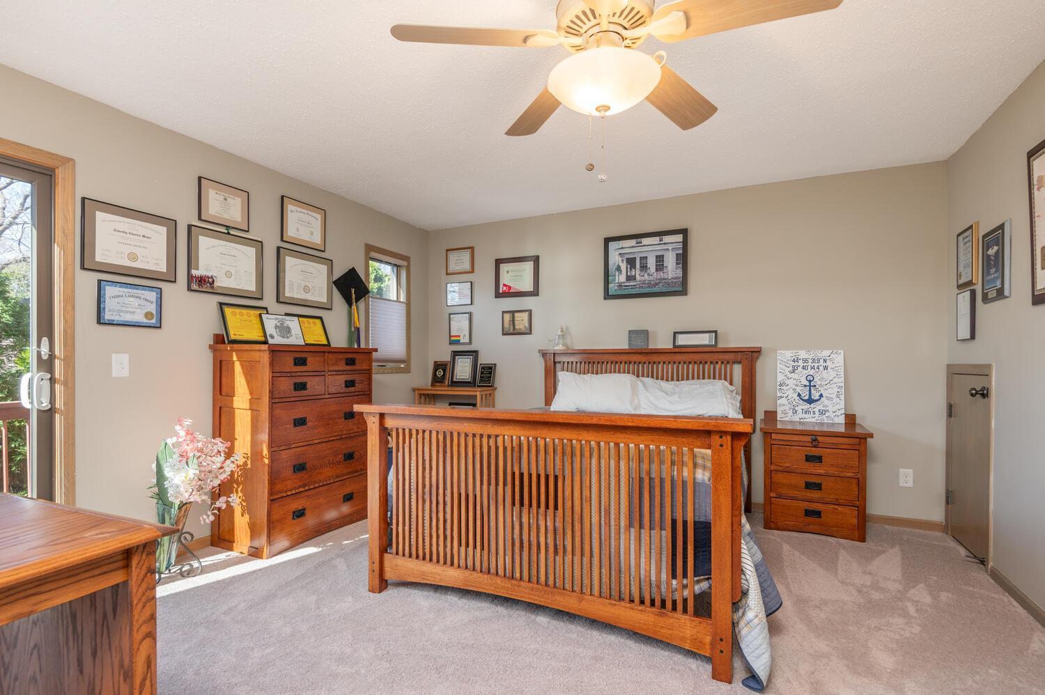 The third bedroom does have a sliding door to a side deck. This could also be used a home office.