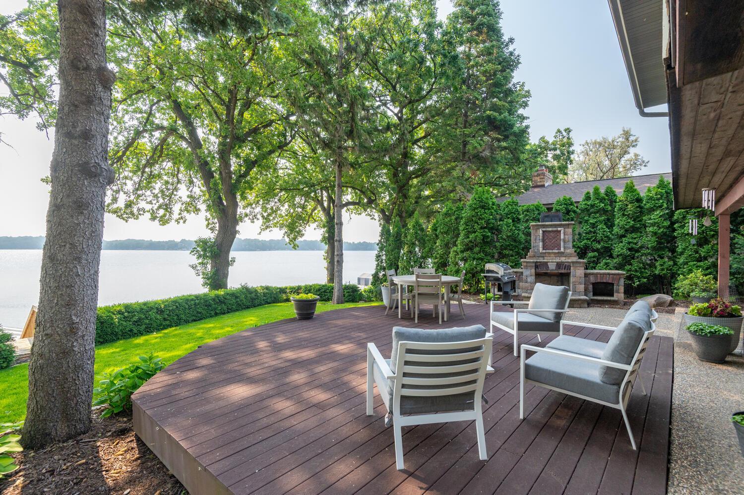 The deck offers a breathtaking panoramic view of Cooks Bay.