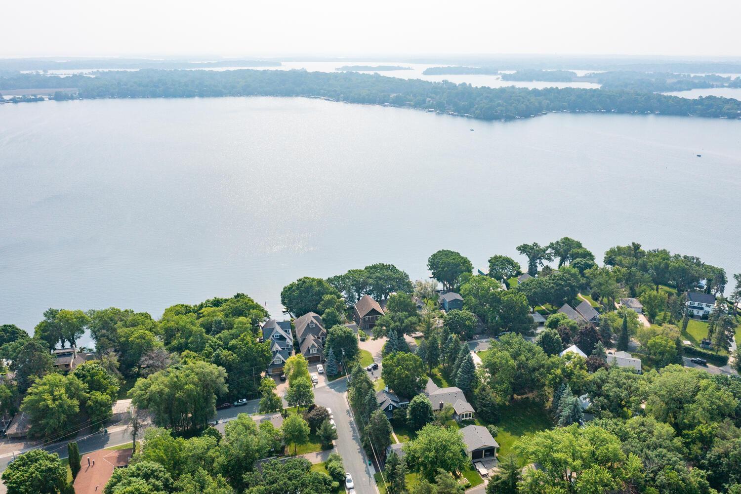 Aerial view of Highland Boulevard and Cooks Bay! You and your guests can enjoy all that Lake Minnetonka has to offer.