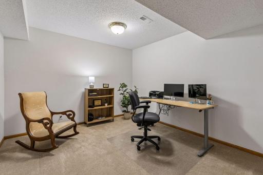 Flexible lower-level office or hobby room ideal for working from home, exercise space, gaming, or creative projects.