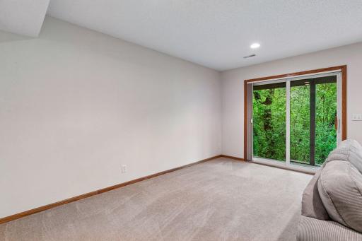 Spacious lower-level family room offering flexible space for movie nights, entertaining, or relaxing by the fireplace.