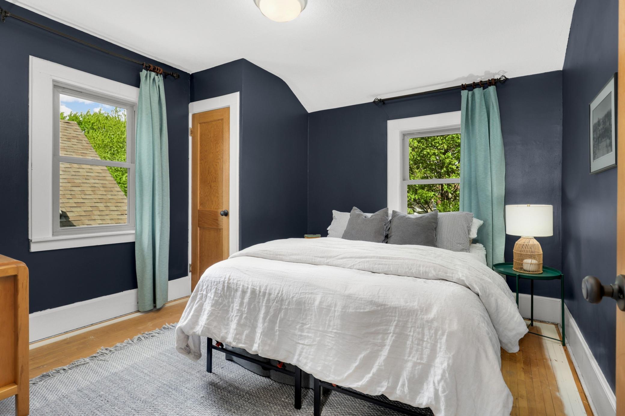 A very spacious 2nd bedroom hosts a queen size bed currently with ample room to spare.