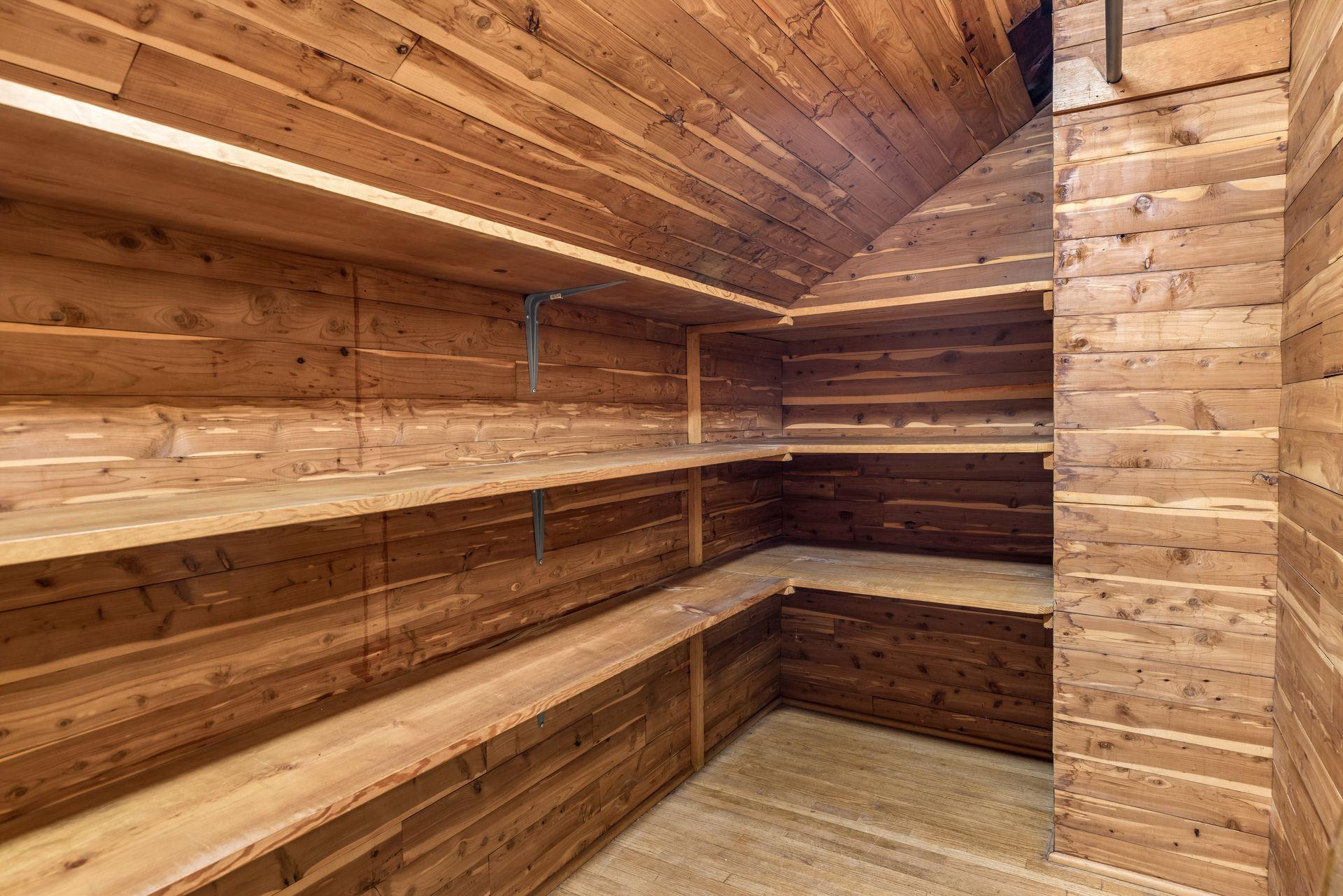 Spacious walk-in cedar closet—perfect for storing seasonal items