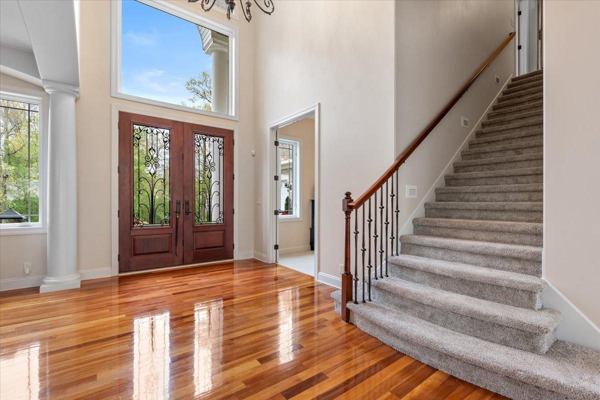 Foyer with eco friendly eucalyptus hardwood flooring