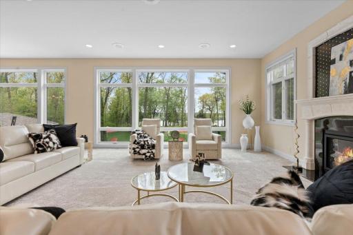Living Room with large floor to ceiling windows