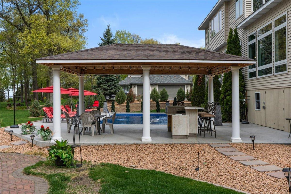 20' x 13' Outdoor Pool Gazebo with 2 fans, custom granite and tile wet bar