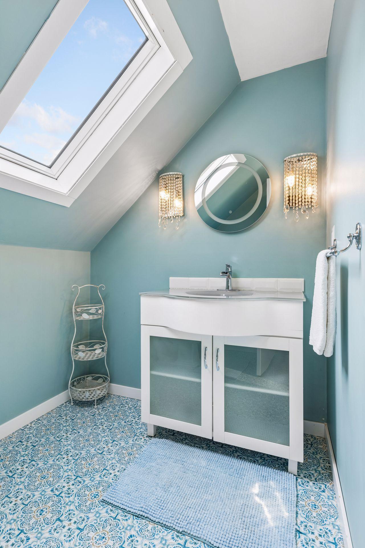 Skylight in the bathroom for natural light.
