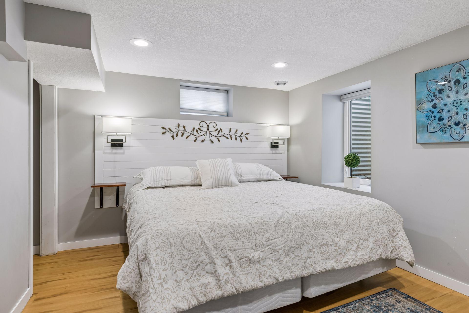 Bright lower level bedroom with egress window.