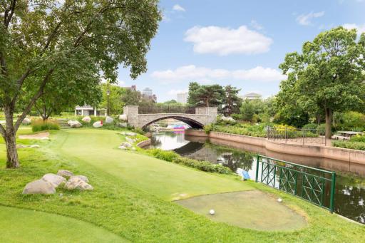 Mini golf course with real grass steps from your home.