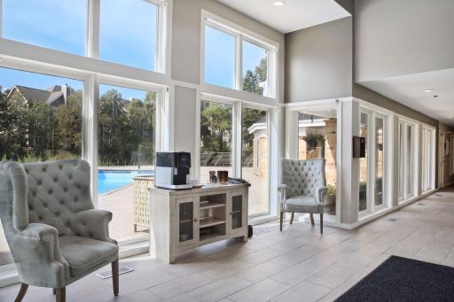Community room that overlooks the pool.
