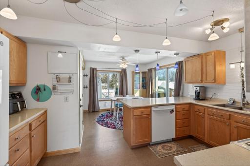 Cork flooring through out the kitchen and dining area