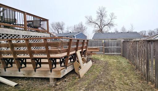 Partially fenced in for great privacy. Steps to deck will be installed prior to closing.