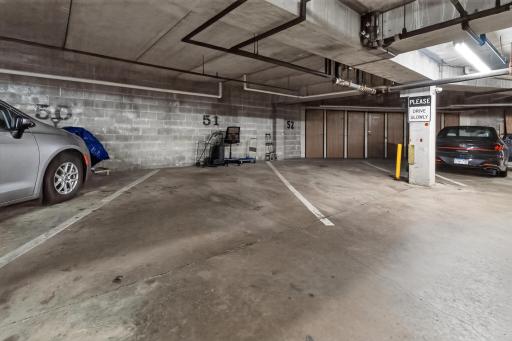 Enjoy the convenience and security of an underground, heated parking garage with dedicated spaces and extra room for storage lockers.
