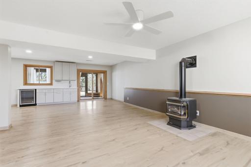 Gorgeous wood stove adds warmth and charm.