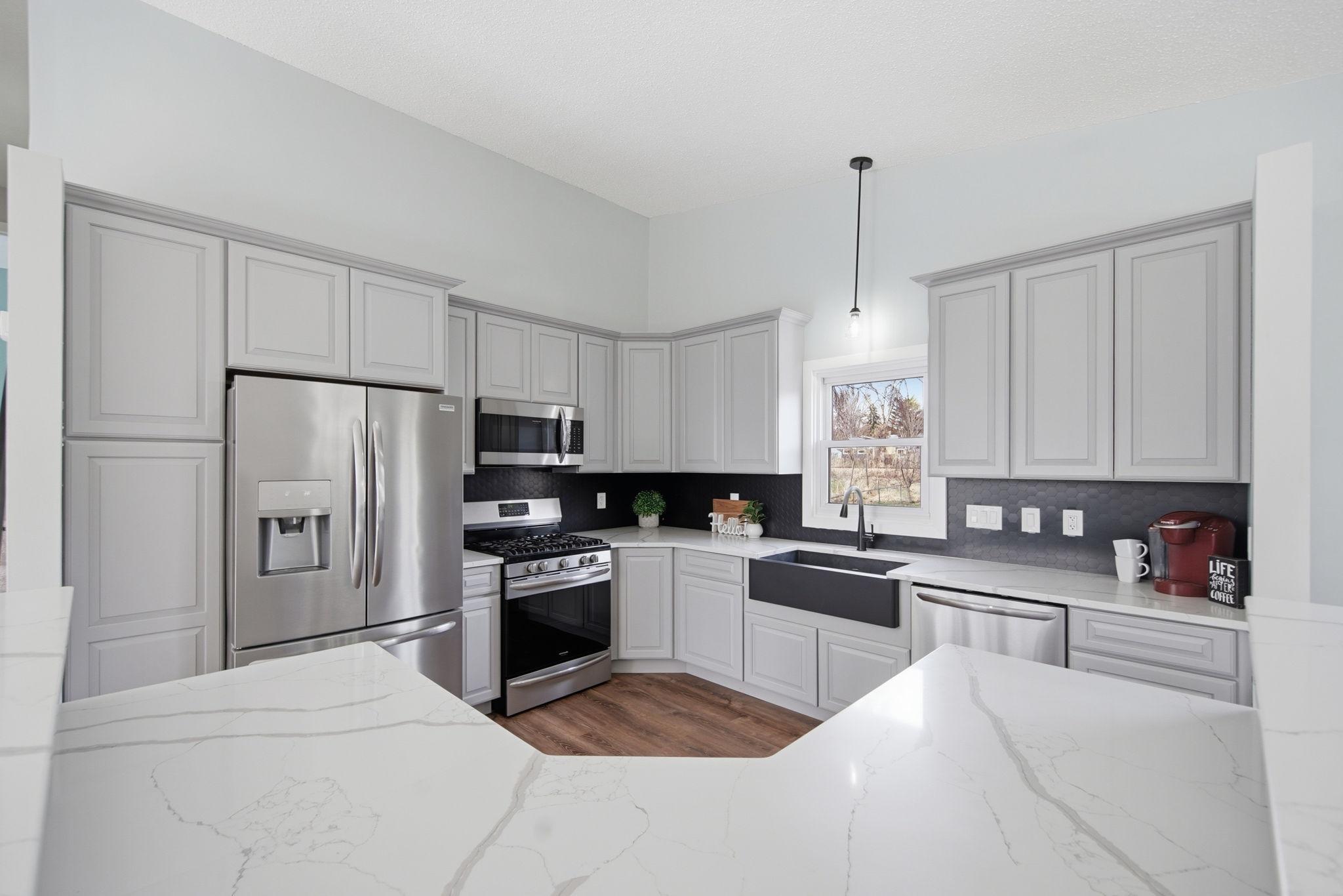 Enjoy stainless steel appliances and a modern kitchen