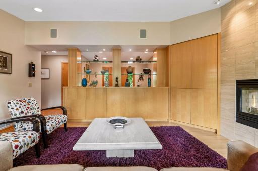 Custom built-ins add beautiful display space and functionality to the living room.