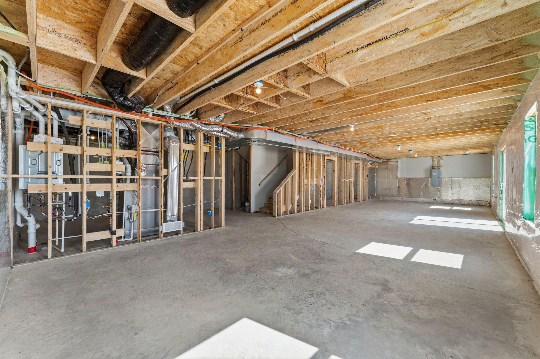 The unfinished basement allows room for customization to best fit your home need.