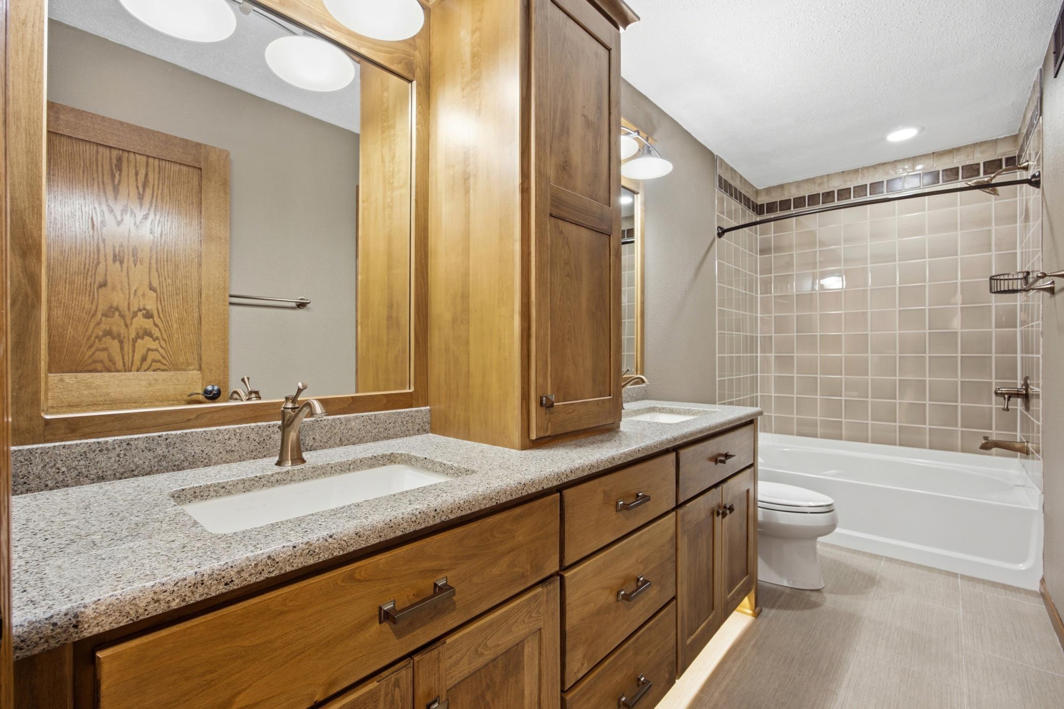 Upper/Primary Hollywood Bathroom - Double Sinks, Stone Tops, Toe-kick Lightig