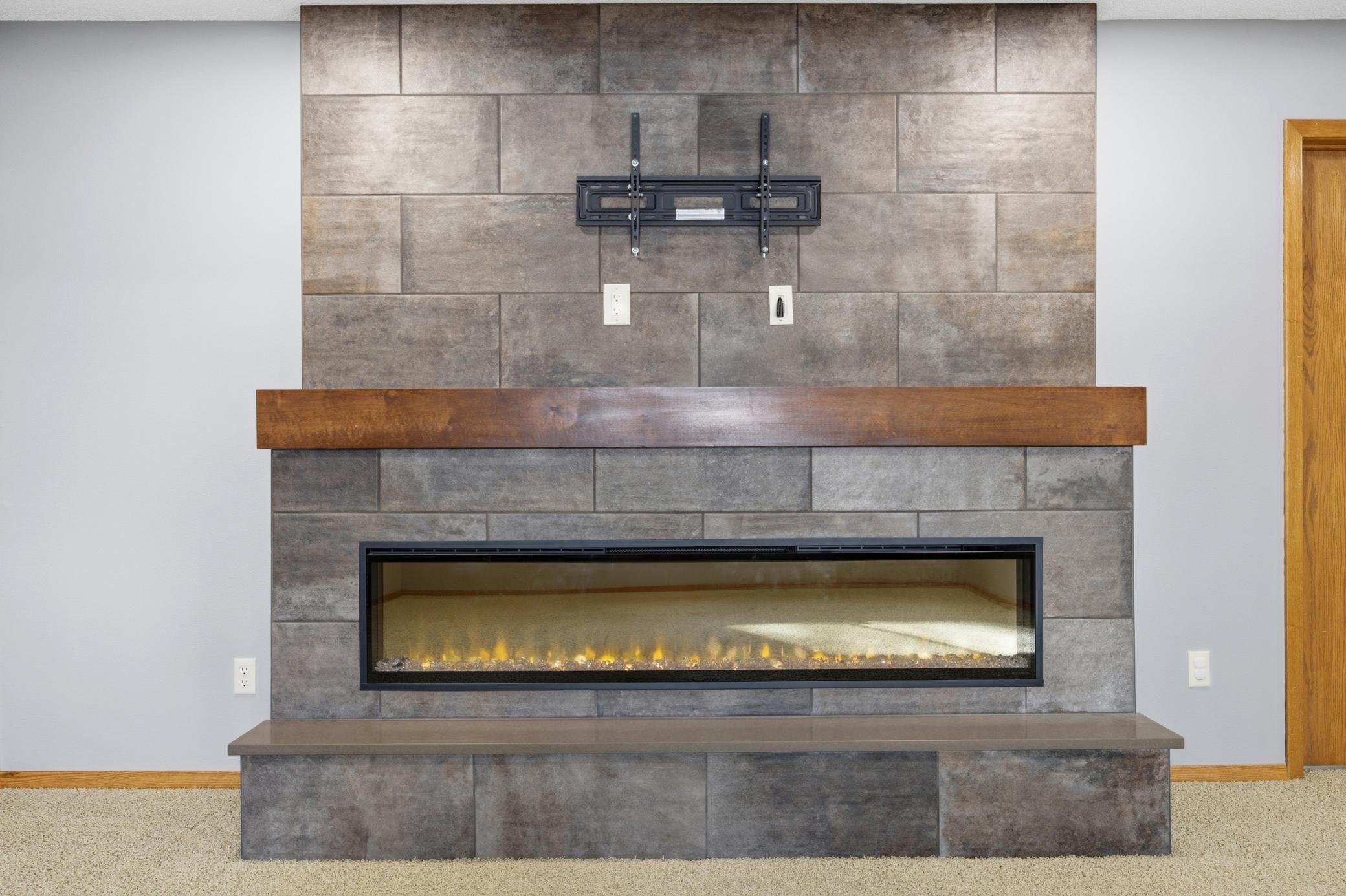 Family Room Fireplace - Quartz Hearth, A/V Storage in Fold-Down Mantel!
