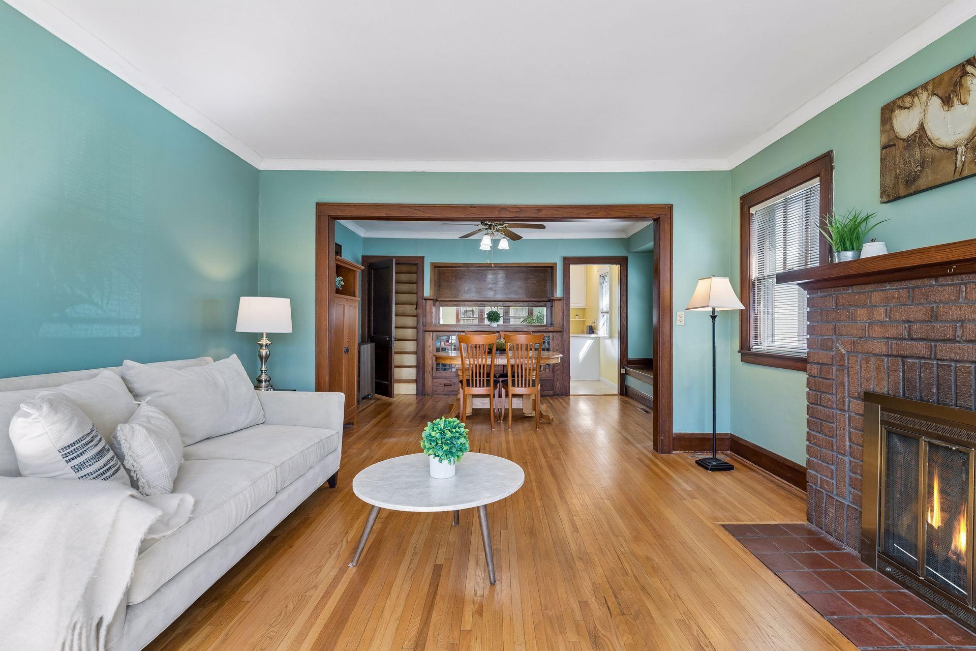 Living room into dining room.