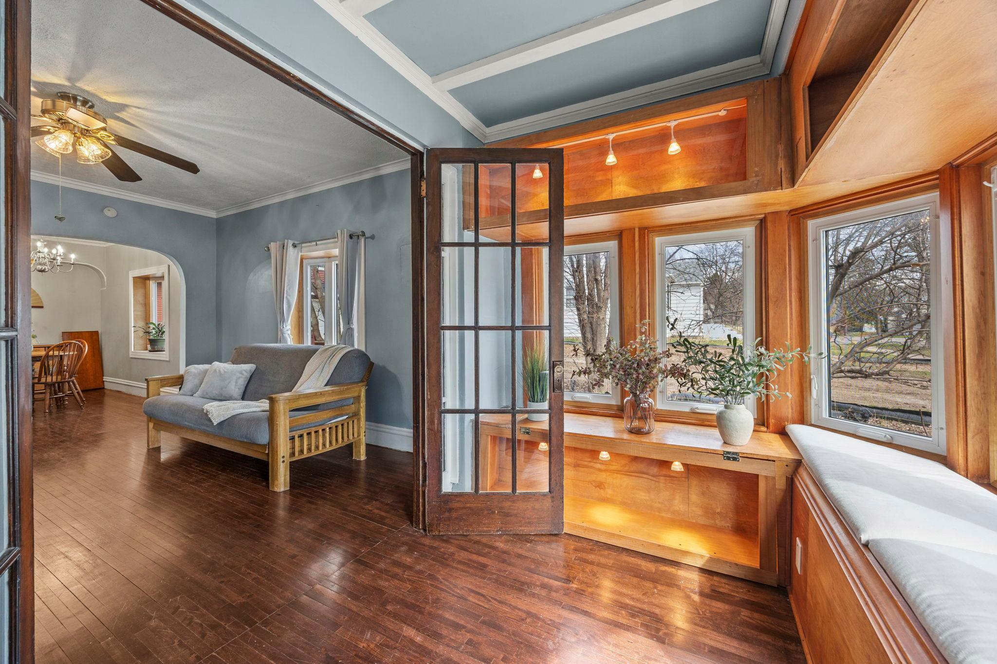 Lovely built-ins and window seats in the sunroom.