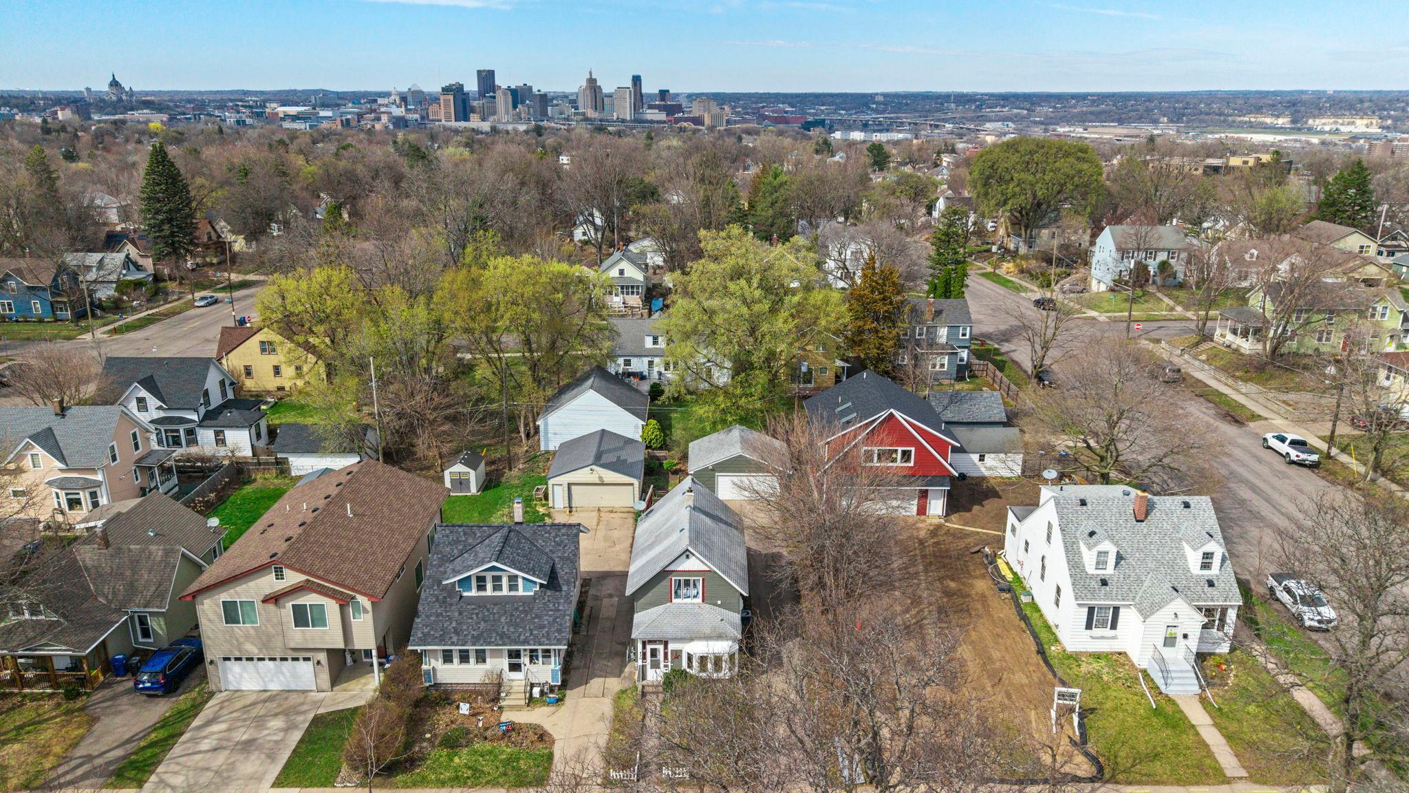Aerial view of the neighborhood, looking north. Home faces south.