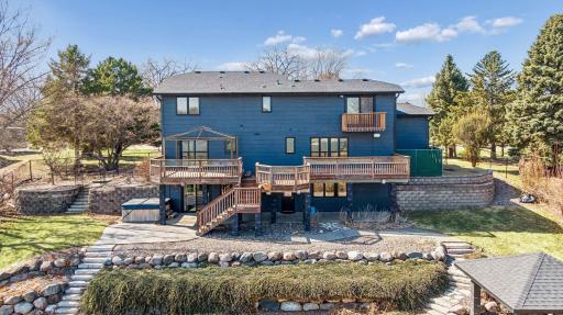 600 square foot cedar deck above a large patio off the back of the house for grilling and lounging in the afternoon shade. The North end of the deck includes extra heavy footings meant to support a future 3 or 4 season room.