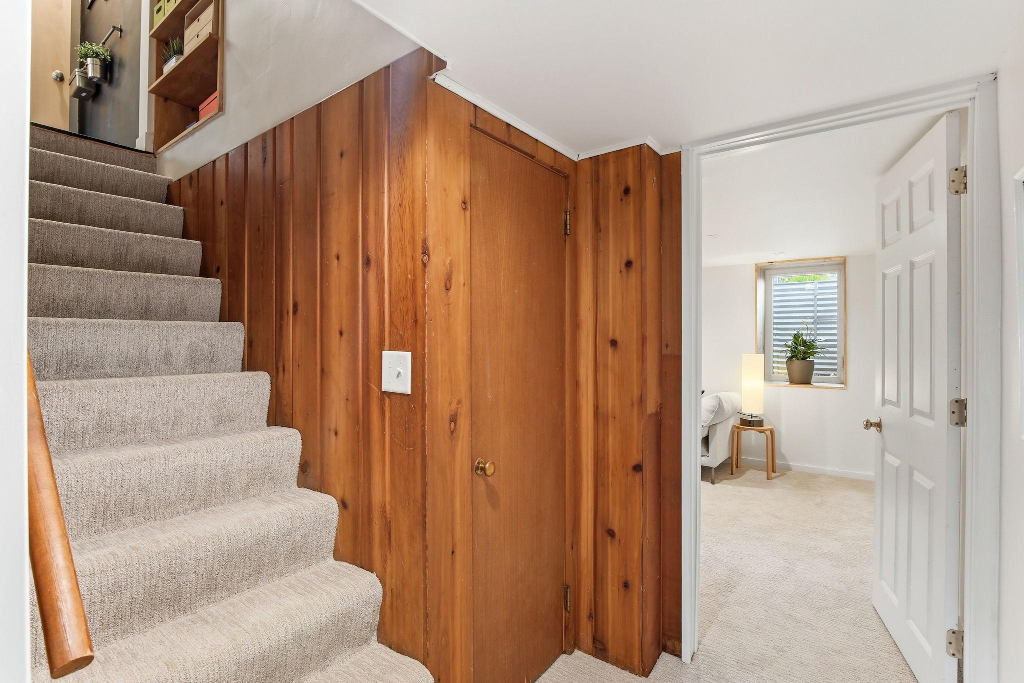 Downstairs in the finished basement!