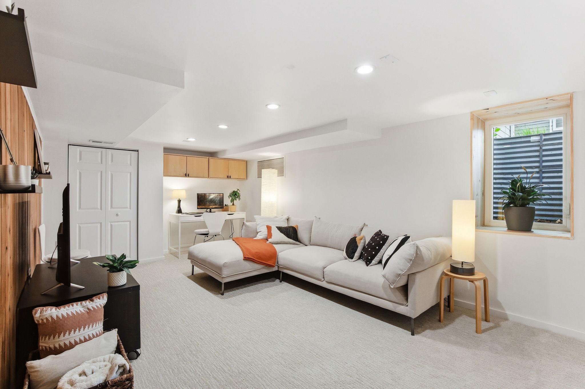 Lower level bedroom also makes a great family room!