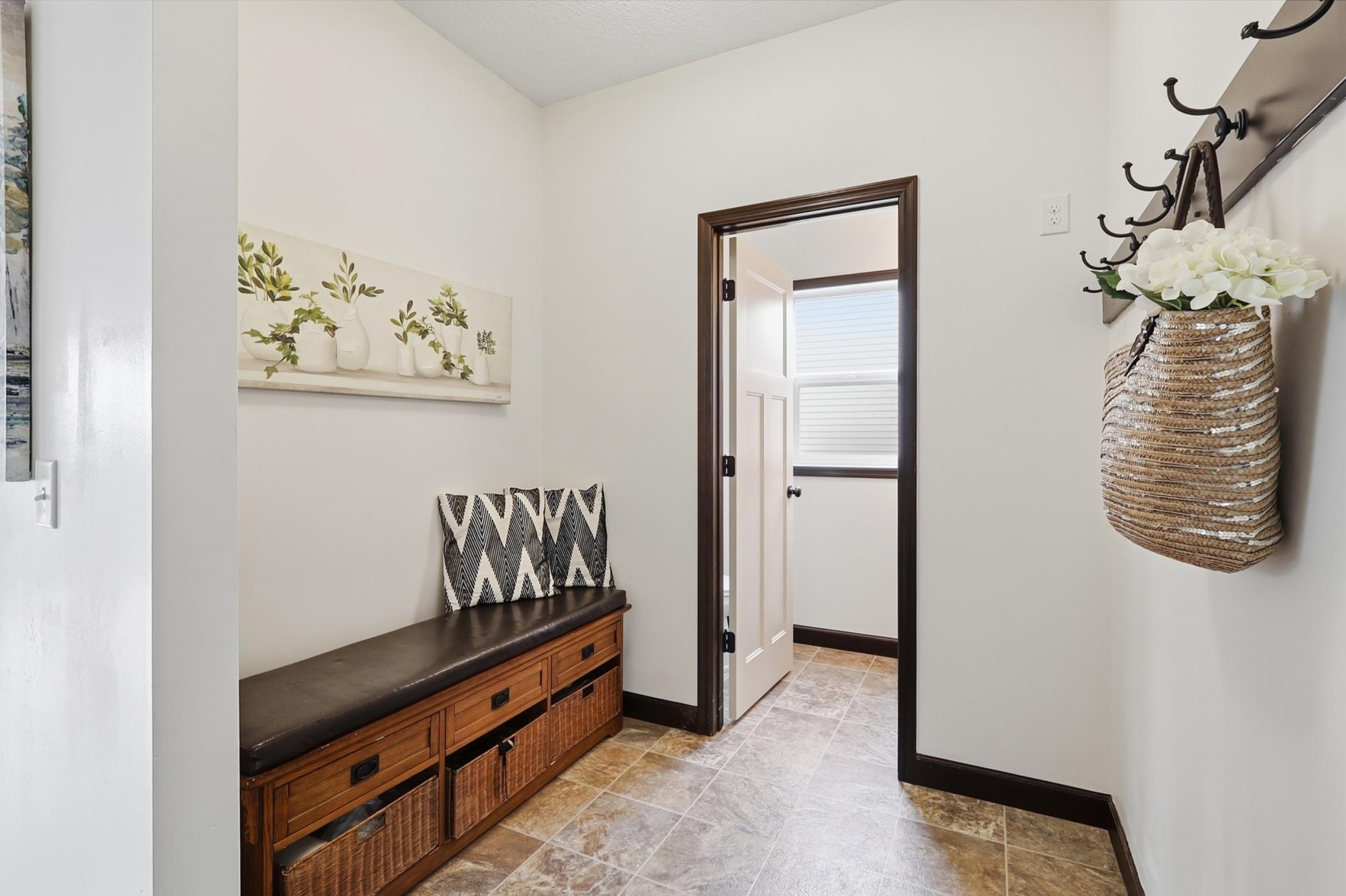 Mudroom of the oversized 3 stall garage