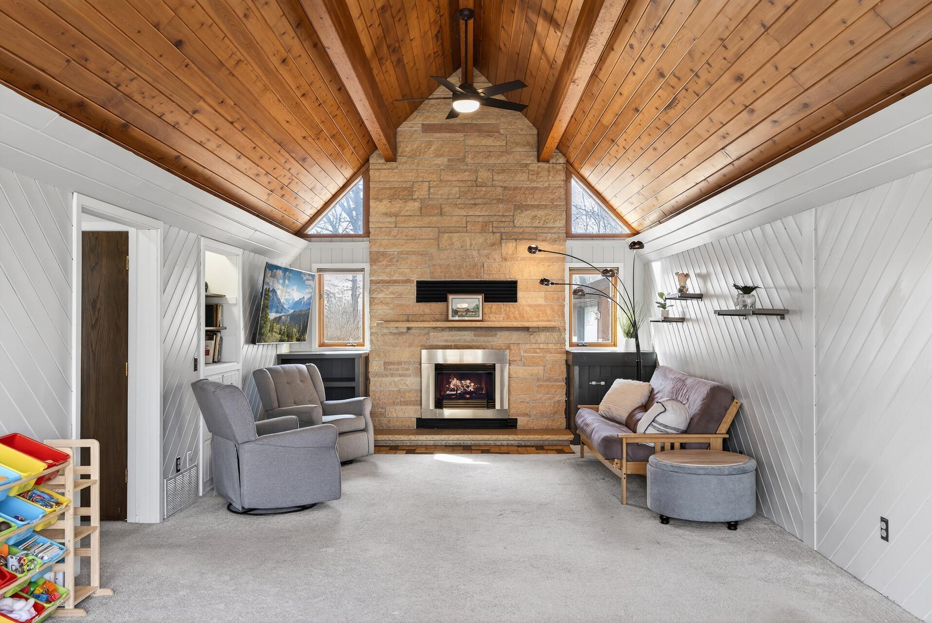 Cozy up near the Inviting Fireplace