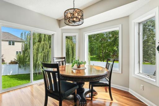 Bay windows in breakfast nook for bright and early mornings