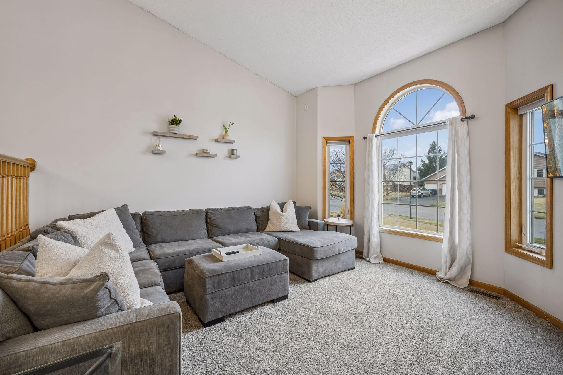 Large windows in the upstairs Living Room