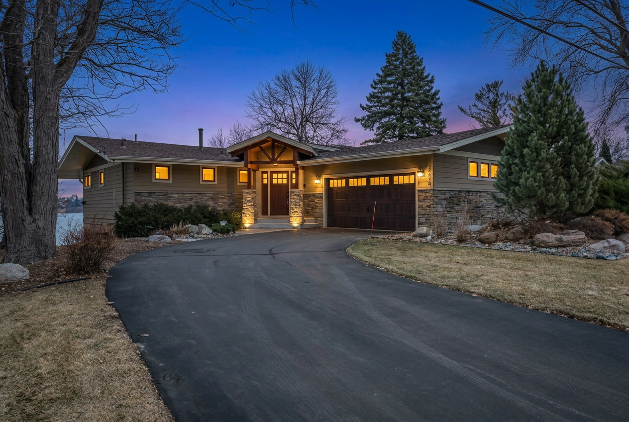 Firefly_GeminiFlash_Convert this daytime real estate photo into a twilight dusk scene. Replace the sky wi 869113.png